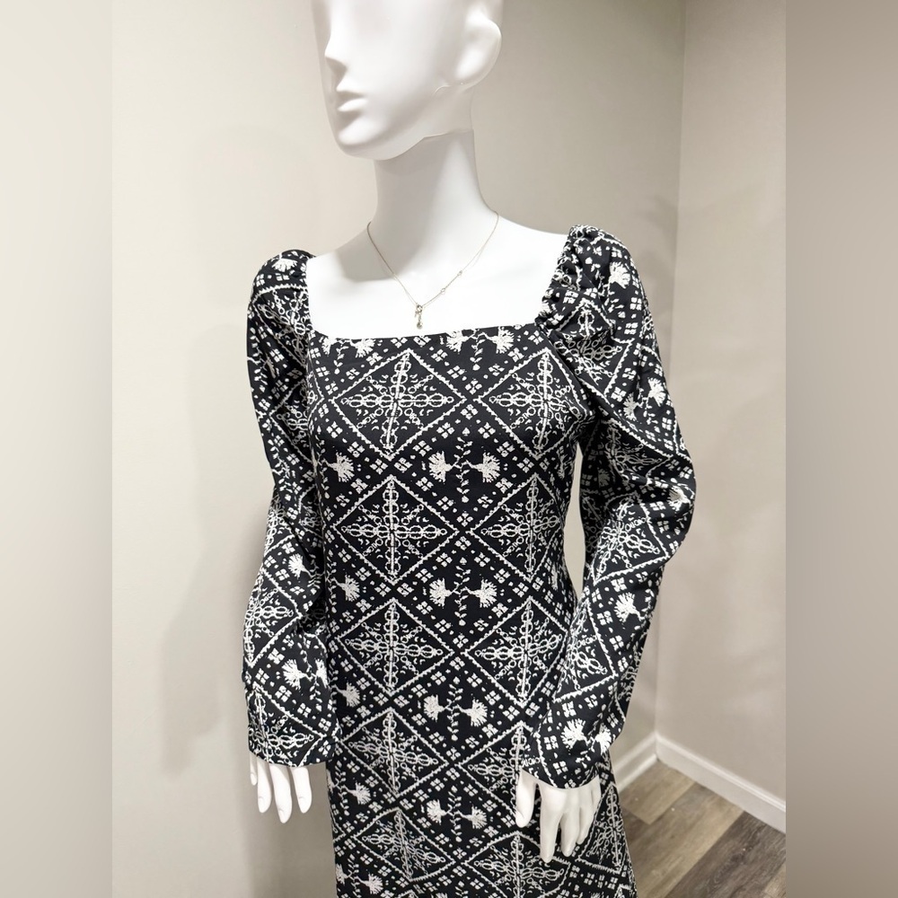 Hyacinth House Sabrina Midi Dress S Black White Square Neck Puff Sleeve NWT - Picture 4 of 16